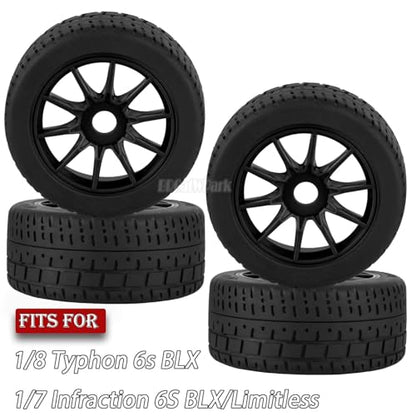 RC Highway Tires Wheel for 1/8 Typhon 6s BLX,1/7 Infraction 6S BLX/Limitless,RC Drift Off Road Buggy Rally Truck Wheels and Tires,4PCS RC High Speed Wheel Highway Rubber Tires,Black - color: Black - (4pcs High Speed Wheel)