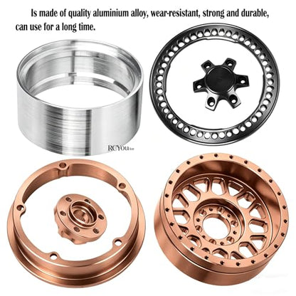 RC 2.2" Beadlock Wheels Tires Set（4PCS for 1/10 SCX10 I II 90046 AXI03007 TRX4 TRX6 VS4-10 D90 Gen7 Gen8 MST CFX RC Crawler Car,2.2 Beadlock Wheels and Tires,Aluminium Wheel Rims,Bronze - color: Bronze -(Rc Wheels Tires)