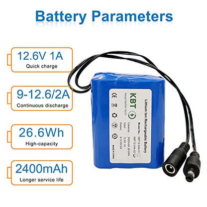 KBT 12V 2400mAh Rechargeable Li-ion Battery, DC5521 Male Connector, Replacement Battery Pack with Charger Compatible with 12V Device RC Car, Boat, Robot, DIY, LED Light Strip, CCTV Camera - style: 2.4Ah DC5521 plug