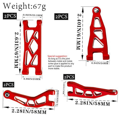 RC Alloy Front Rear Suspension A Arms Upgrades Part for 1/18 Granite Grom Mega 380 Brushed 4x4 Monster Truck RTR, Aluminum Front Rear A Arms Hops Up,Red(8PCS) - color: Red(8pcs)