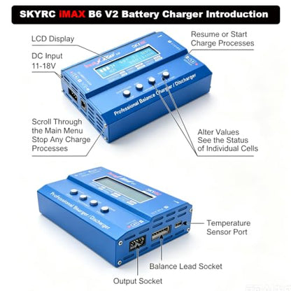 SKYRC iMAX B6 V2 Battery Charger 60W 6A Lipo Balance Charger/Discharger | Dual DC Power Input, Replacement for 1-6S Lipo/Li-Ion/LiHV/LiFe, 1-15S NiMH/NiCd, 2-20V Pb, DJI Mavic/Inspire/Phantom Battery