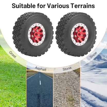 daitoku 1/12 Beadlock RC Wheels and Tires for WPL C14 C24 C34 C44 B14 B24 B16 B36 MN MN78 D90 MN90 MN91 MN96 MN98 MN99 MN99S (Red) - color: Red