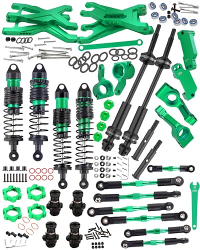 Upgrades Part for 1/10 Stampede/Rustler 2WD,Drive Shaft CVD&RC Shocks&Adjustable Turnbuckles Camber Links&A Arm&Caster Block&Steering Blocks&Rear Stub Axle Carriers,Wheel Hex&Hex Hub,Green - color: Green/for 2wd