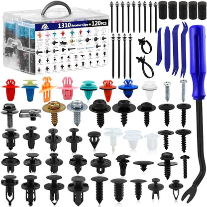 1430PCS Auto Fasteners Assortment 47 Most Popular Sizes | Car Clips Door Panel Trim Screw Clips Nylon Bumper Fender Rivets with Fastener Remover for Ford GM Toyota Honda Chrysler - size: Car Clips 1430PCS-Blue