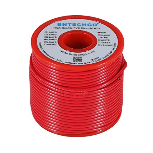 BNTECHGO 22 Gauge PVC 1007 Solid Electric Wire Red 100 ft 22 AWG 1007 Hook Up Tinned Copper Wire - color: Red, size: 22 Gauge 100ft