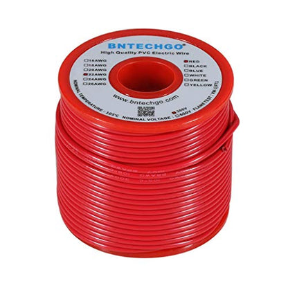 BNTECHGO 22 Gauge PVC 1007 Solid Electric Wire Red 100 ft 22 AWG 1007 Hook Up Tinned Copper Wire - color: Red, size: 22 Gauge 100ft