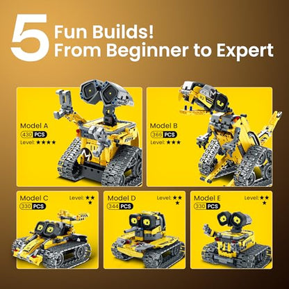 Sillbird Robot Building Kit with Remote Control STEM Gift for Boys Age 8-14 | Coding Robotic Toy, Birthday Presents for Kids, App-Controlled, Buildable 5in1 Models, LED Eyes & Sounds, 473 Pieces - color: Yellow