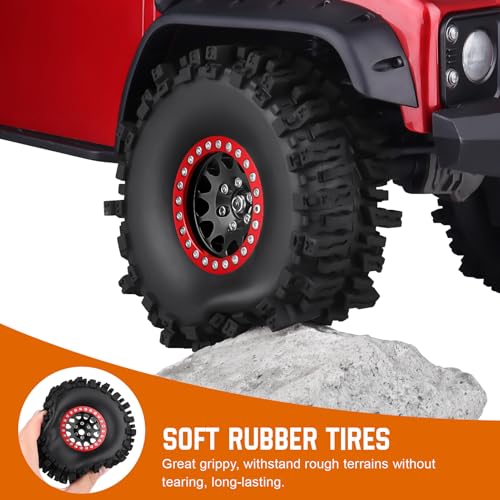 120mm 4.72'' Tall 1.9 Mud Slingers Tires Good Grip and 1.9 Beadlock Wheels Aluminum 1.9 Beadlocks for FCX10 TRX4 Axial SCX10 II UTB18 Capra Redcat Gen8 Gen7 VS4-10 1/10 RC Crawler (Color F) - color: Color F