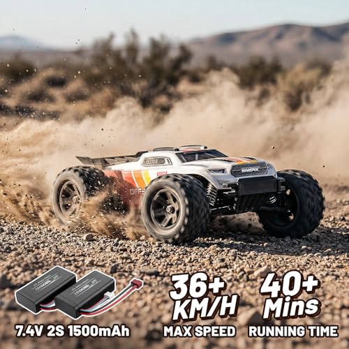Remote Control Car 1:18 Scale 4WD Off-Road RC Truck, 36 KPH Fast RC Car with Dual 7.4V 1500mAh Batteries, Oil-Filled Shocks, Dual Body Shells, RC380,2.4GHz RTR for Outdoor Driving