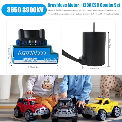 3650 3900KV Brushless Motor with 120A ESC Combo, Electric Speed Controller Set for 1/10 RC Car Upgraded (120A)