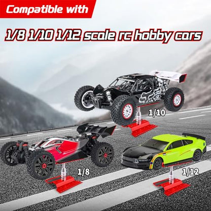 Aluminum Alloy RC Car Stand Repair Workstation with RC Screw Kit & 17mm Hex Wheel Wrench 360 Degree Rotation RC Stand for 1/8 1/10 1/12 Scale Cars Trucks Buggies (Red) - color: Red