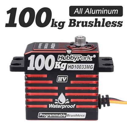 HobbyPark Waterproof RC Servo High Torque Brushless Motor Metal Gear Digital Servo Aluminum Case for 1/8 1/10 RC Crawler SCX10 TRX4 RC Truck Car Buggy RC Basher Control Angle 180° HV (100kg Torque)