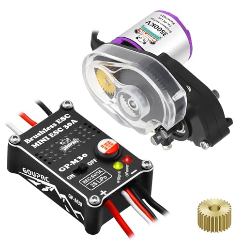 GOUPRC Upgrade 30A Brushless ESC & 1621 3500KV Brushless Motor with Transmission Combo Kit for SCX24 RC Crawler Axial 1/24 RC Car Truck Buggy - color: White Purple