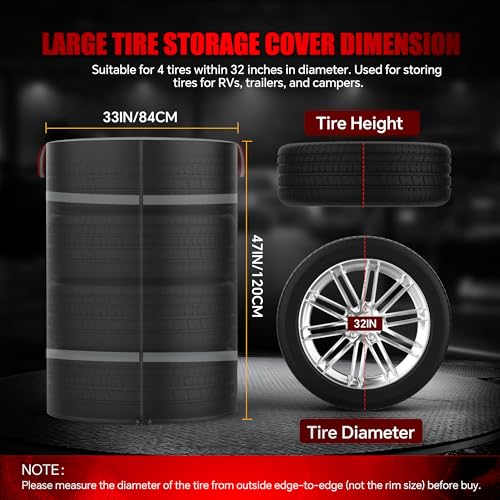 Tire Covers for Storage Outdoor, Heavy Duty 600D Waterproof with Reflective Strips Zipper Drawstring Lock, Universal Truck RV Trailer, All Season (Holding 4 Tires Within 32 Inch Diameter) - size: 600D 33 inch Diameter x 47inch H
