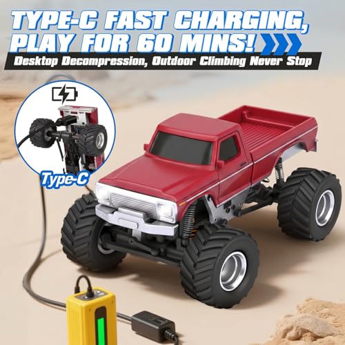 [2026 Upgrade 1/36 Mini RC Crawler, 4WD Micro Off Road Truck | Red Micro RC Crawler, 1/36 RC Crawler Mini RC Truck Toys for Ages 8-14, Birthday Gifts for Boys Girls, RTR 2.4GHz - color: Red