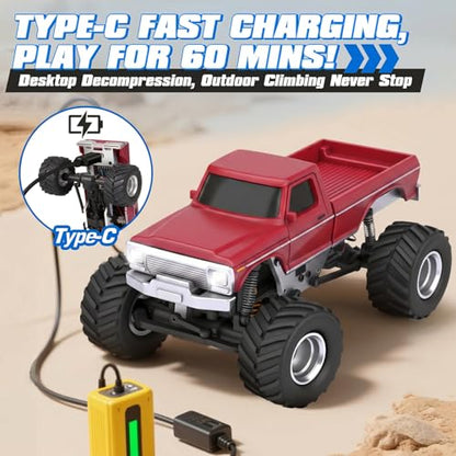 [2026 Upgrade 1/36 Mini RC Crawler, 4WD Micro Off Road Truck | Red Micro RC Crawler, 1/36 RC Crawler Mini RC Truck Toys for Ages 8-14, Birthday Gifts for Boys Girls, RTR 2.4GHz - color: Red