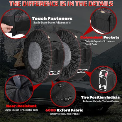 4-Pack Portable Tire Storage Bags for 21–32 Inch Wheels | Handle for Easy Transportation, Seasonal Tire Change, Universal Spare Tire Covers, Winter / All Season Wheels
