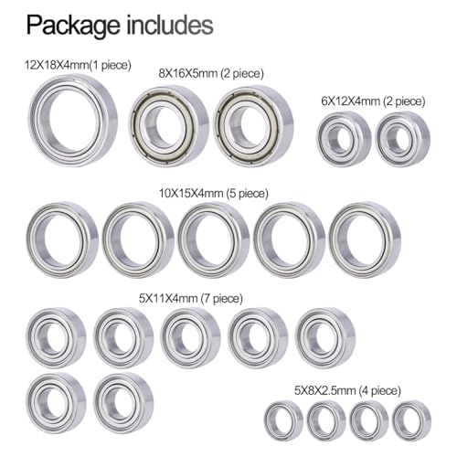 21pcs RC Bearing Kit Alloy Steel Ball Bearing Set High-Speed Sealed Bearing Set Compatible with 1/10 Traxxas Slash 4X4 4WD VXL Upgrade Parts DIY