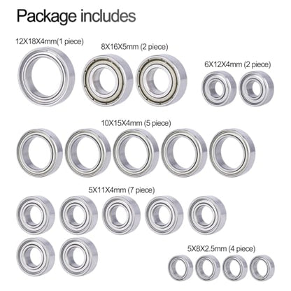 21pcs RC Bearing Kit Alloy Steel Ball Bearing Set High-Speed Sealed Bearing Set Compatible with 1/10 Traxxas Slash 4X4 4WD VXL Upgrade Parts DIY