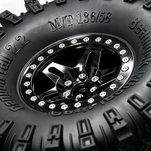 STMU 2.2 Inch Aluminum Beadlock Turbine Wheels - Perfect Fit for SCX10 TRX4 VS4-10 Gen8 1/10 RC Crawler Vehicles (Black) - color: Black
