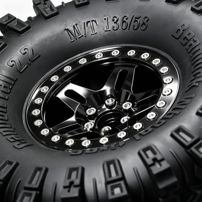 STMU 2.2 Inch Aluminum Beadlock Turbine Wheels - Perfect Fit for SCX10 TRX4 VS4-10 Gen8 1/10 RC Crawler Vehicles (Black) - color: Black