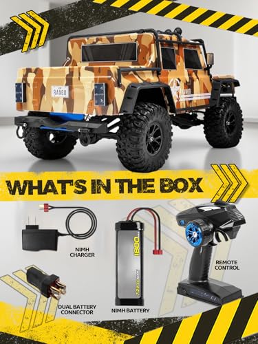 1:8 RC Cars for Adults – 4x4 Remote Control Car, Rugged Brushed Motor Electric Off-Road RC Rock Crawler with 2-Speed Transmission, Army Green All-Terrain RC Trucks, Ready-to-Run RTR Set