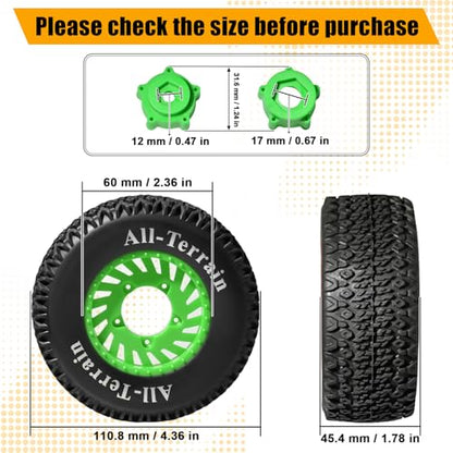 1/10 RC Short Course Truck Tire and Wheel - 12mm/17mm Hex, Green | All-Terrain Tires and Nylon Wheels Compatible with 1/10 Traxxas Slash 4WD 2WD Arrma Senton Axial Losi Redcat RC Buggy, 4-Pack - color: Green