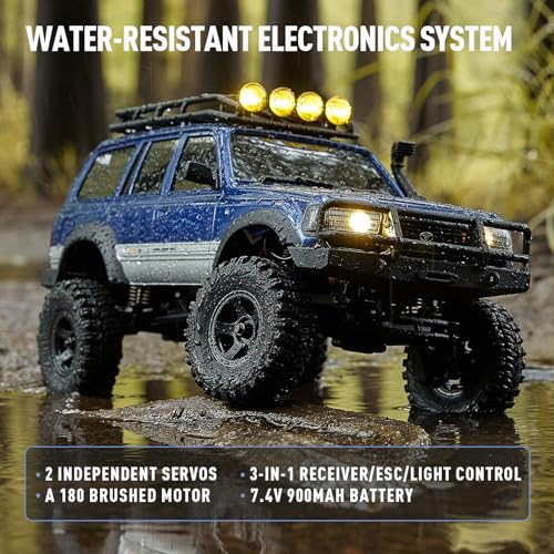 FMS 1/18 FCX18S Toyota Land Cruiser LC80 S Officially Licensed RC Crawler, 4WD RC Rock Truck, 2.4Ghz with 900mAh Battery&LED Lights, Hobby Grade Off-Road RC truck, Remote Control Car for Adults Blue - color: Blue