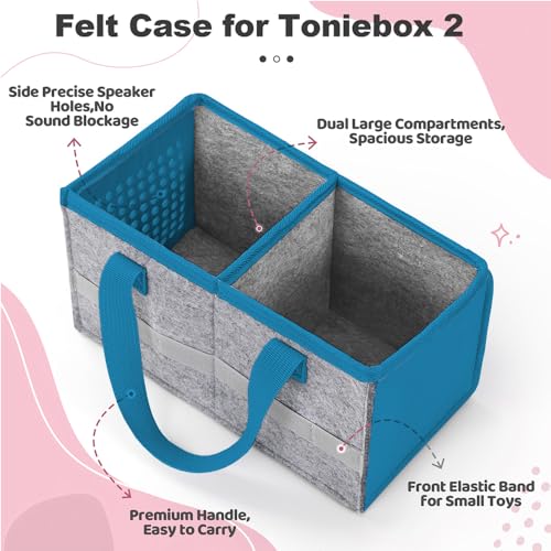 PISOSN Carrying Case for Toniebox Starter Set and Tonies Figurines, Travel Felt Cloth Musical Toy Folding Bag for Toniebox 2 & Accessories (Blue) - color: Blue