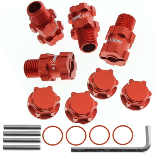 RC Wheel Hex 13mm Extended Wheel Hub Drive 14mm to 17mm with Anti-dust Cap Nuts 17mm Alum for Arrma Senton Granite Big Rock Vorteks 3S Senton Granite Mega550 Infraction Mega570 Upgrade Parts (Red)