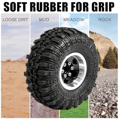 1.0 Beadlock Wheel Soft Tire Set RC Upgrade Part for Traxxas 1/18 TRX4M 1/24 RC Crawlers car Axial SCX24 FMS FCX24 Gladiator Bronco C10 JLU Deadbolt B17 Upgrade.(4Pcs/Set) - color: Black