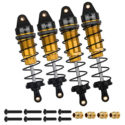 4Pcs RC Shocks Set 1:10 Scale 85mm Front & 95mm Rear Shock Absorber Set | Replacement Parts Compatible with 1/10 1/12 WLtoy Kyosho Tamiya Losi RC Buggy/Rally Racing Cars (Gold) - color: 1/10 Scale Gold black