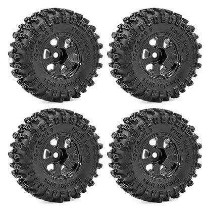 0.7" Aluminum Beadlock Wheel & Crawler Tire Set for 1/30 RC Crawler, CNC Rims, 40 x 16 mm Tires, Includes Screwdriver, Pre-Assembled 4 pcs, Black - color: Black, size: Rock-Trail-Clean-Out