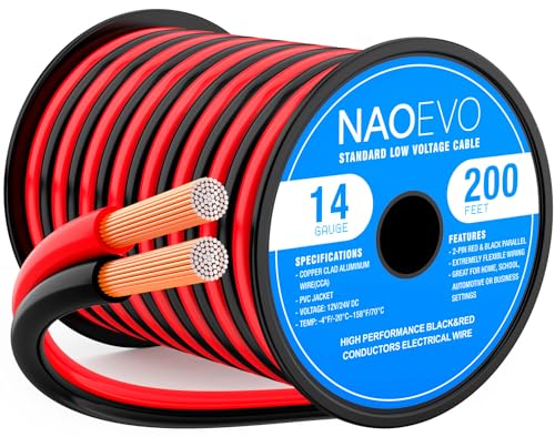 NAOEVO 14 Gauge Wire 2 Conductors, CCA Red Black Electrical Wire, 200FT | Flexible, High Conductivity & Wear-Resistant 14 AWG Wire with PVC insulation for Automotive, Speaker, LED, Marine, 12V/24V DC - size: 200ft, style: 14AWG