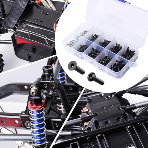 340pcs RC Screw Kit Screws Assortment Kit-M3 Hex Screws 6mm-12mm w/Screw Tray 17mm Hex Wrench, Universal for Traxxas Axial Redcat HSP HPI Arrma 1/5 1/8 1/10 1/12 RC Cars Trucks Crawler