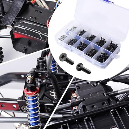 340pcs RC Screw Kit Screws Assortment Kit-M3 Hex Screws 6mm-12mm w/Screw Tray 17mm Hex Wrench, Universal for Traxxas Axial Redcat HSP HPI Arrma 1/5 1/8 1/10 1/12 RC Cars Trucks Crawler