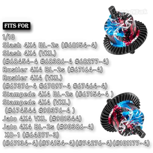 Front Rear 37T Differential Gear Upgrades Part for 1/10 Slash 4X4 (VXL)/Rustler 4X4 (VXL)/Stampede 4X4 (VXL)/Jato 4X4 VXL4WD,XO-1,RC Steel #45 Diff Set Hop Ups,Colorful(Navy Blue Red Tone) - color: Colorful(navy Blue Red Tone) - (37t Differential)