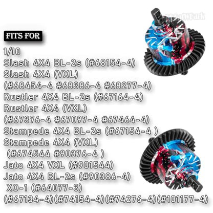 Front Rear 37T Differential Gear Upgrades Part for 1/10 Slash 4X4 (VXL)/Rustler 4X4 (VXL)/Stampede 4X4 (VXL)/Jato 4X4 VXL4WD,XO-1,RC Steel #45 Diff Set Hop Ups,Colorful(Navy Blue Red Tone) - color: Colorful(navy Blue Red Tone) - (37t Differential)