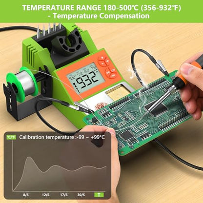 Soldering Station, Digital Display Soldering Iron Station Kit with 2 Helping Hands, 356°F-932°F, Auto Sleep, °C/°F Conversion, Green - color: Green