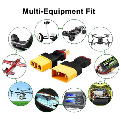 XT90 to T Plug Adapter, 4PCS Industrial-Grade Connector (2 XT90 Male to T Female & 2 XT90 Female to T Male) for High Current 6S+ LiPo Battery, FPV Drone, RC Car, ESC (150A) -40°F to 257°F