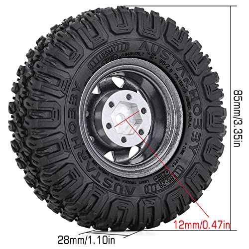 4PCS 1.55 inch 85mm Rubber Terrain Crawler Tires Metal Beadlock Wheel Rims Tires Set Compatible with 1/10 RC Crawler Car Axial AX90069 D90 TF2 Tamiya CC01 LC70 MST JIMNY (Grey) - color: 85mm-gray