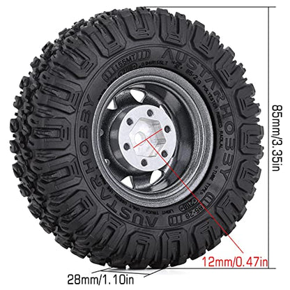 4PCS 1.55 inch 85mm Rubber Terrain Crawler Tires Metal Beadlock Wheel Rims Tires Set Compatible with 1/10 RC Crawler Car Axial AX90069 D90 TF2 Tamiya CC01 LC70 MST JIMNY (Grey) - color: 85mm-gray