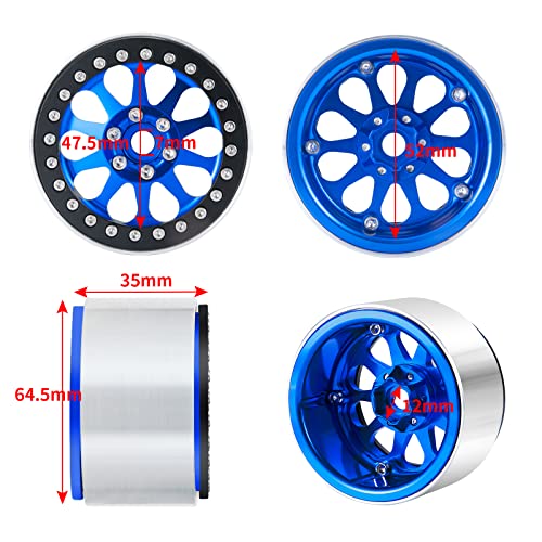 Benedict Harry 2.2" Aluminum Beadlock Wheel Rims for 1/10 RC Axial SCX10 Wraith 90048 90018 RR10 TRX4 Crawler car(Blue) - color: Blue