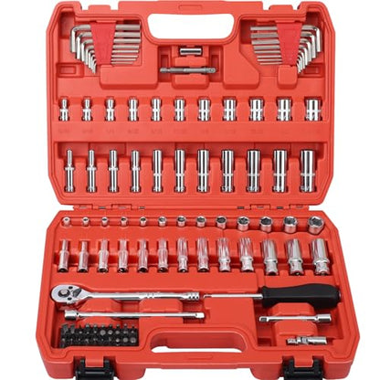 Egofine 1/4”Drive Socket Ratchet Wrench Set,101 PCS Metric(4-14mm),SAE(5/32-9/16”),with 72-Teeth Ratchet Wrench,Bit Socket Set,Extension Bar,Allen wrench for Auto Repair and Household - style: 1/4" 101 PCS with 72 Teeth Ratchet