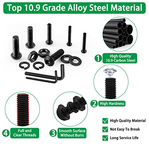 2404PCS Screw Assortment Kit, M2-M5 10.9 Alloy Steel Hex Button Cap Bolts | With Nuts & Flat Washers & Lock Washers & Wrench, Black Zinc Plated High-Tensile, Length 4-20mm, for 3D Printing, DIY, Home - size: M2 M3 M4 M5 2480pcs 2