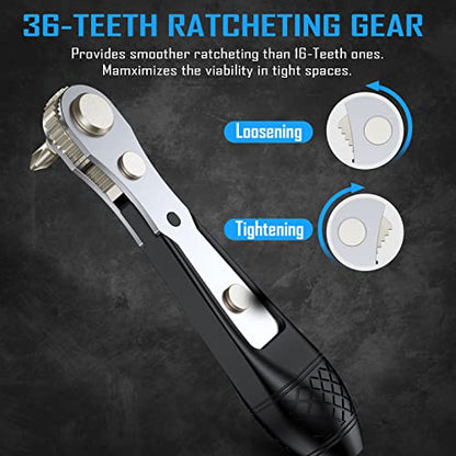 GreaTalent 37pc Mini Ratchet Wrench Screwdriver Bit Set with 1/4 inch S2 Steel Bits, 36-Tooth, Magnetic Bit Holder Quick Release, Low Profile 90 Degree Right Angle Offset Reversible Drive Handle | S2 Steel 1/4" Hex Shank Magnetic Bit Holder, 36-Tooth Gear