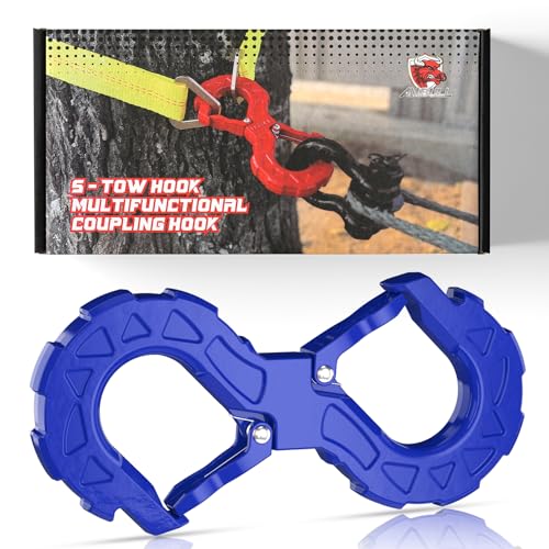 3/8 Tow Hook, Winch Hook for Off-Road Recovery, Towing Shackle 33000 Lbs, G80 Heavy Duty Strength Integrated Winch Quick Shackle, Blue - color: Blue