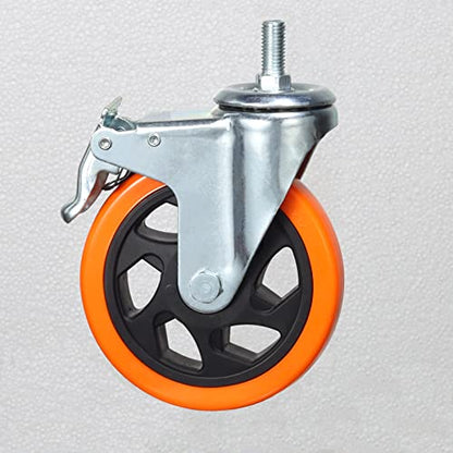 Heavy Duty Swivel Wheels, 3 Inch Yellow PVC Casters with Metric Stem M12-1.75x25mm Double Brakes Castors Safety Wheels up to 1200 Lbs/Set for Industry and Furniture Set of 4 - style: 5 Inch with Brake