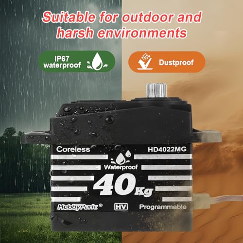 HobbyPark Waterproof High Torque 40kg RC Steering Servo Coreless Motor Standard Size Servos Metal Gear HV 4.8-8.4V for 1/8 1/12 1/10 RC Crawlers Cars Trucks Buggy Robot Programmable Control Angle 180°