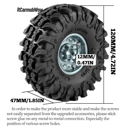 1.9" Aluminum Alloy Beadlock Wheels & Tires 4PCS, RC Wheel Rim Rubber Tire Set Compatible with 1/10 SCX10 90046 AX103007 SCX10 II III TRX4 Gen7 Gen8 RC Crawler Car,Titanium - color: Titanium(4pcs)